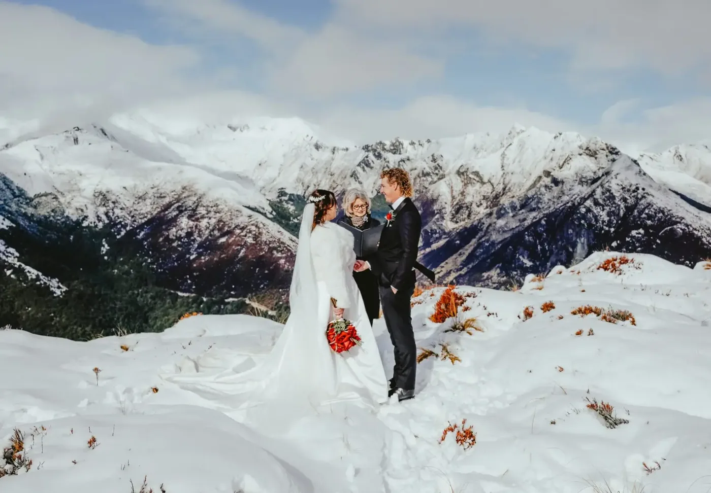 Snowy alpine vows at Mount Crichton, Queenstown
