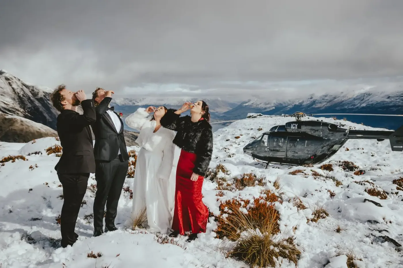 Fireball shots in the snow after the ceremony