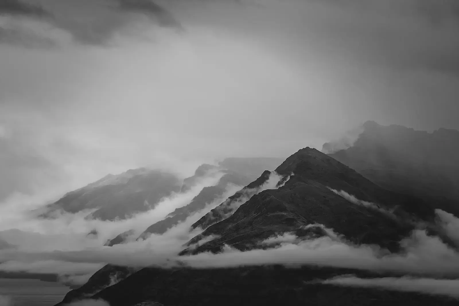 Black and white mountain ridges and cloud seen from Deer Park Heights