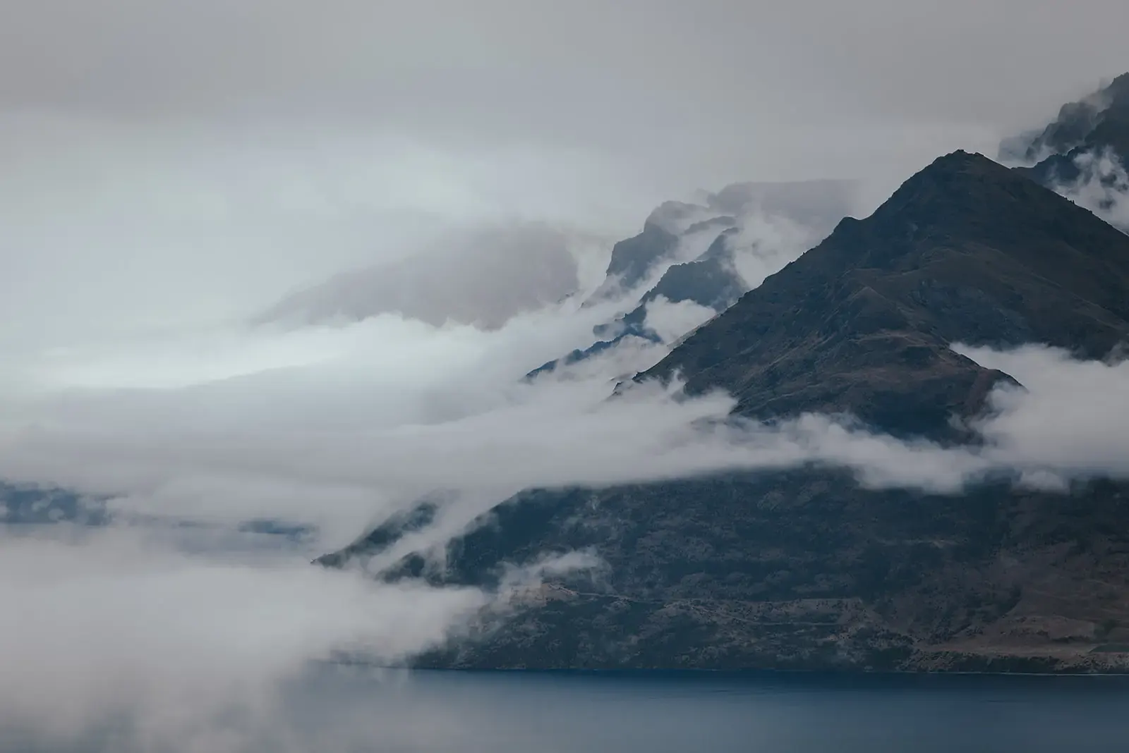Low cloud over Lake Whakatipu and Cecil Peak from Deer Park Heights
