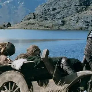 The Rohan refugees passing the tarn at Deer Park Heights in The Two Towers