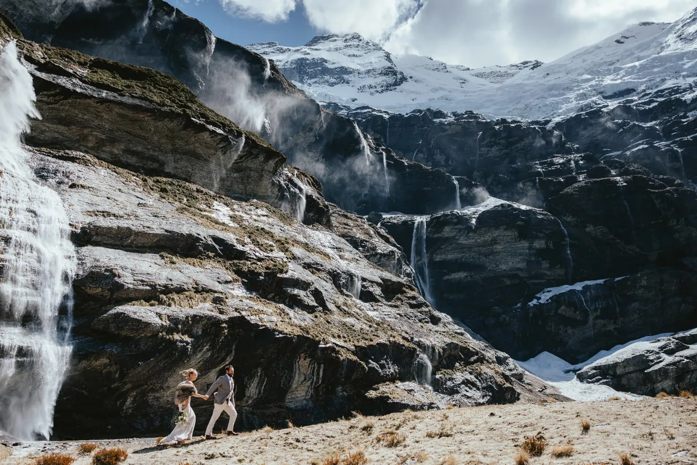 Earnslaw Burn helicopter wedding beneath the glaciers of Mount Earnslaw, New Zealand.
