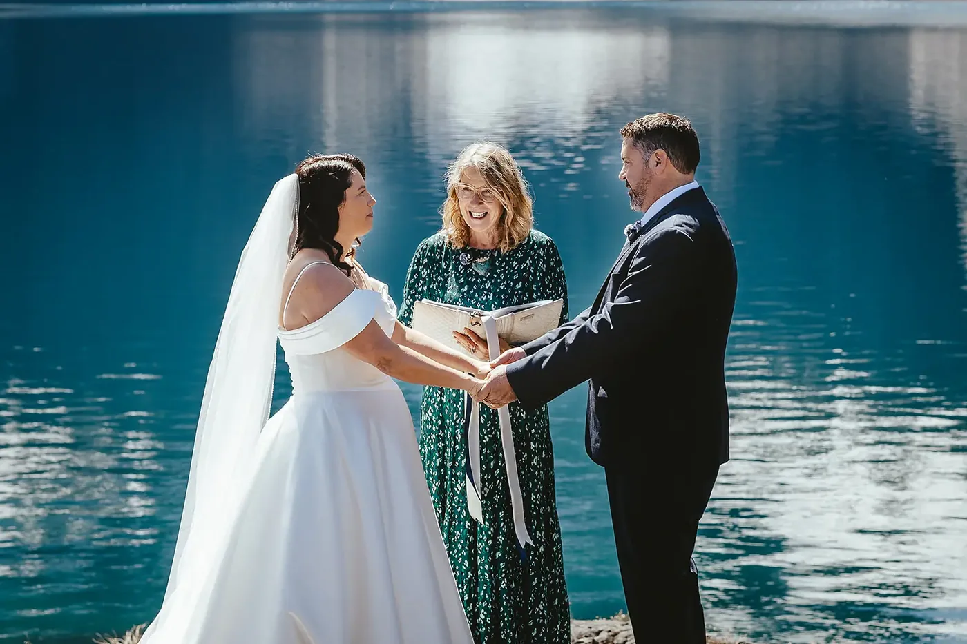 Vows at the edge of Lake Erskine with celebrant Liz