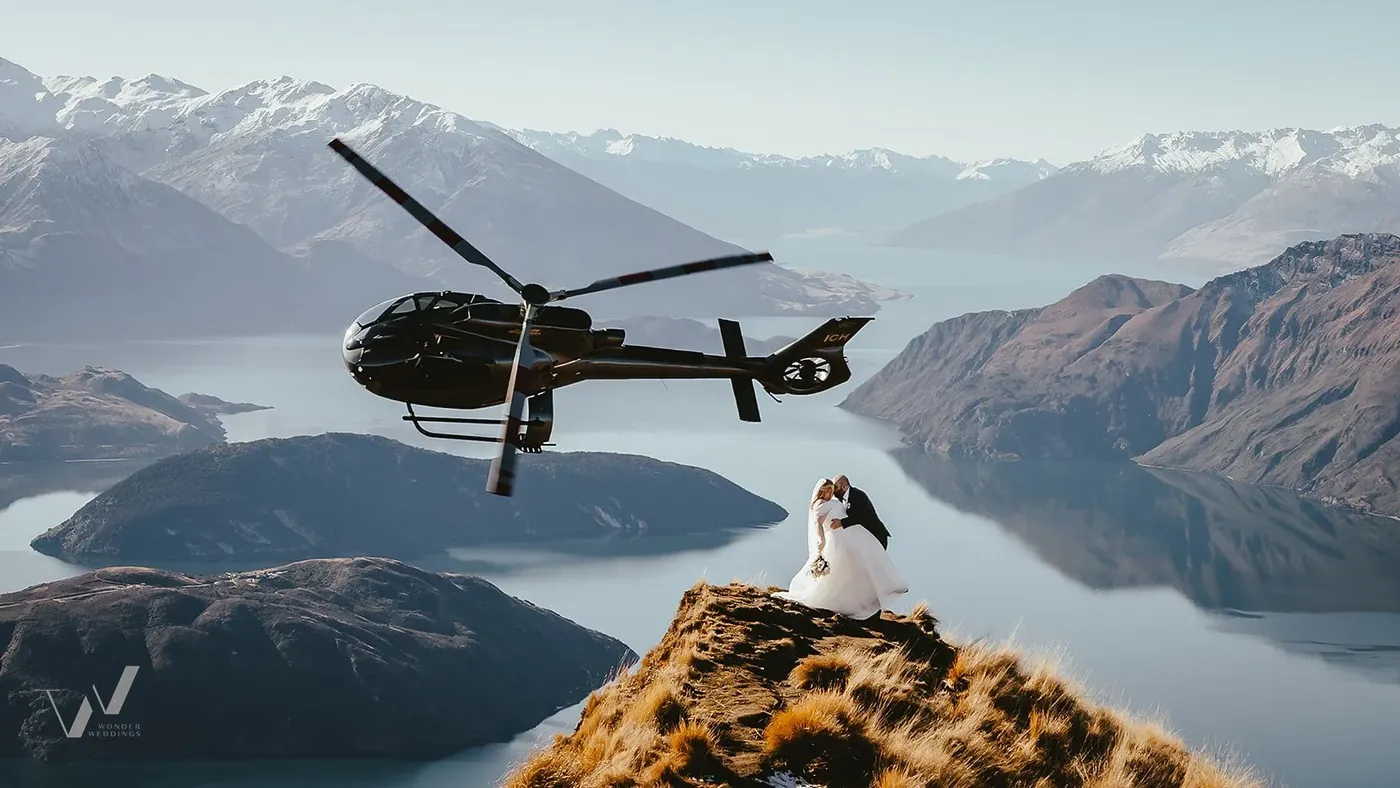 Couple eloping on Coromandel Peak above Lake Wanaka