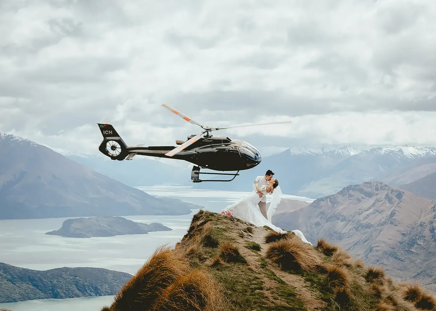 Joy + Hubert Queenstown Destination Wedding + Heli Adventure at Stoneridge Estate · Coromandel Peak · Queenstown