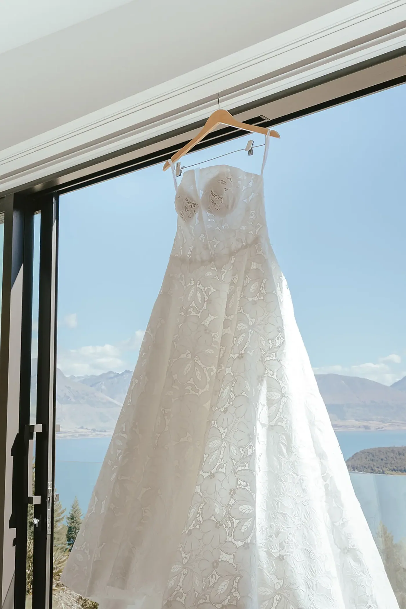 Sharlene's dress in the morning light at Azur Lodge