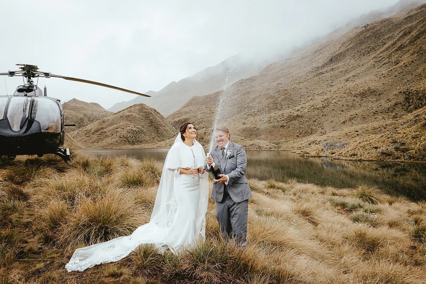 A champagne spray celebration at Lake Alta